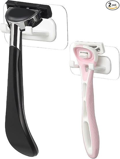 Hook LAB Strong Adhesive Shower Razor Holder, 2-Pack Waterproof Wall Hooks for Bathroom, Reusable & Removable No-Drill Hook for Razors, Towels & Accessories – Works on Tile, Glass & Metal - White