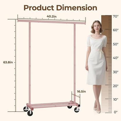 Clothes Rack, Clothing Rack for Hanging Clothes, Rolling Garment Rack Sturdy Coat Rack Portable Wardrobe Rack Metal Closet Rack for Bedroom Laundry Living Room, Pink