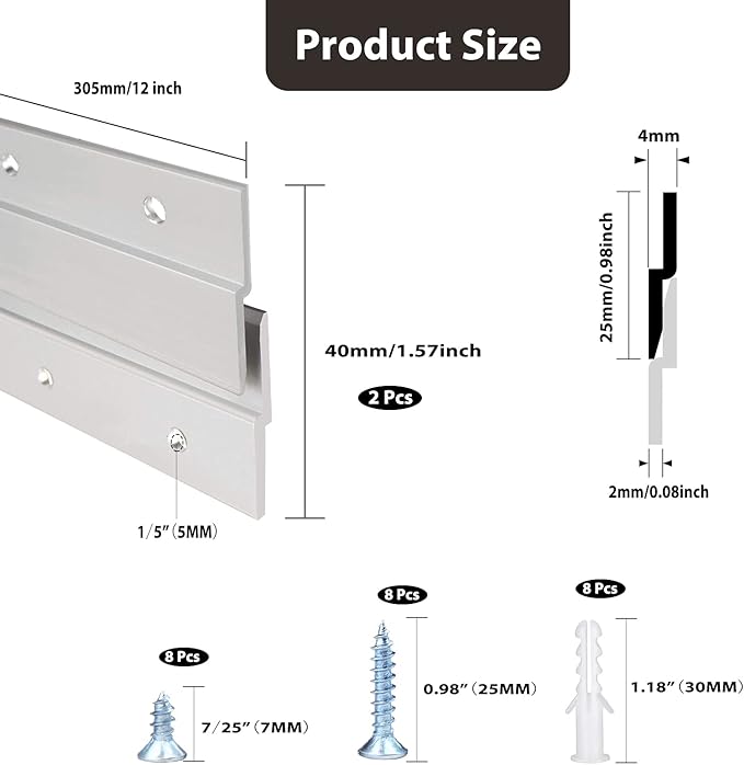 French Cleat Picture Hanger, Aluminum Z Hanger Interlocking Wall Mounting Bracket Hardware Kit Z Clips for Hanging Wall Painting, Mirrors, Panels, Artwork, Cabinet, Whiteboard (12inch-2Pairs)