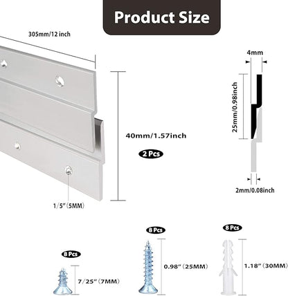 French Cleat Picture Hanger, Aluminum Z Hanger Interlocking Wall Mounting Bracket Hardware Kit Z Clips for Hanging Wall Painting, Mirrors, Panels, Artwork, Cabinet, Whiteboard (12inch-2Pairs)