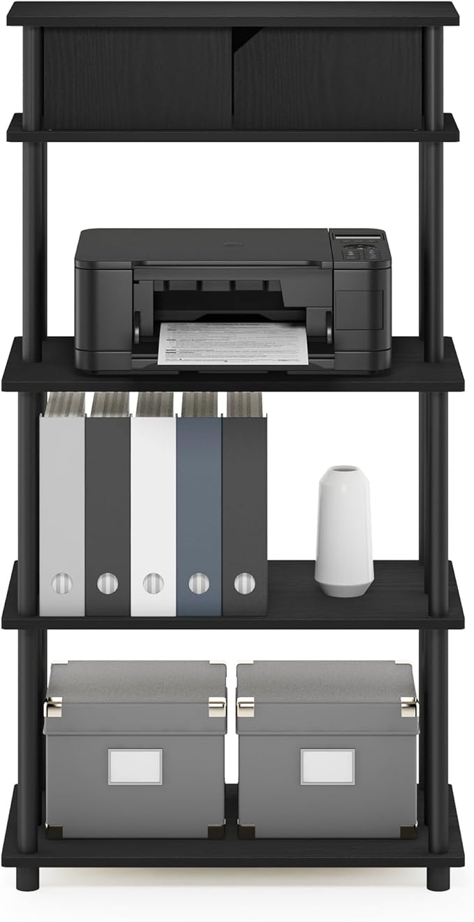 Furinno Turn-N-Tube Printer Stand with Storage, 5-Tier Large Printer Stand, Printer Table with Top Cabinet, for CPU, Office Supplies, Dark Americano