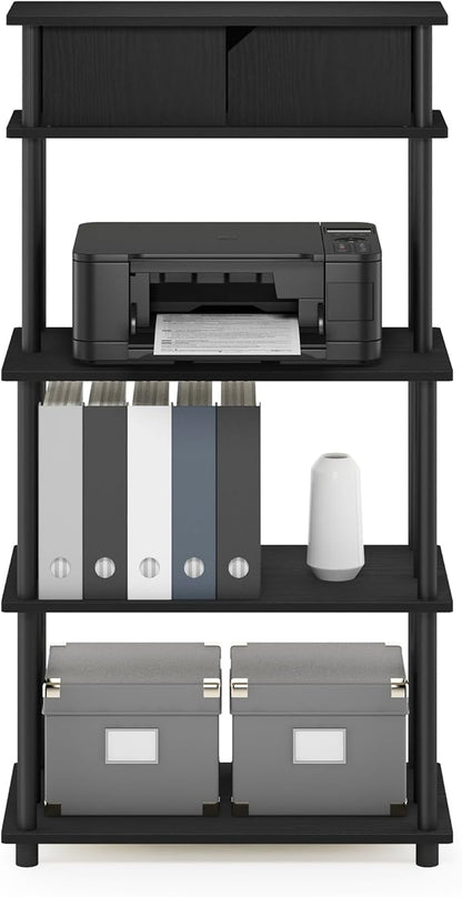 Furinno Turn-N-Tube Printer Stand with Storage, 5-Tier Large Printer Stand, Printer Table with Top Cabinet, for CPU, Office Supplies, Dark Americano