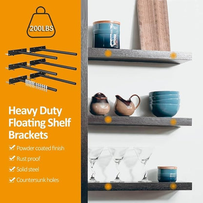 Floating Shelf Brackets, 12 inch Hidden Shelf Brackets Heavy Duty Blind Shelf Support, 200LBS Load Capacity, 6 Pack Floating Shelf Hardware for DIY Wood Wall Floating Shelves