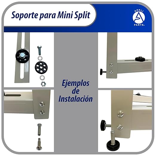 Appli Parts soporte para unidad condensadora de aire acondicionado tipo mini split hasta 160kg incluye barra transversal con nivel, pernos y gomas de fijacion APAB-3160