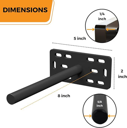 (Set of 4) 4"x5"x2" XL Heavy Duty Floating Shelf Brackets for DIY Shelf- Premium Floating Shelves Hardware for Wall Mounting - Ideal Shelf Bracket for Enhanced Home Decor (8 inch Rod) Black