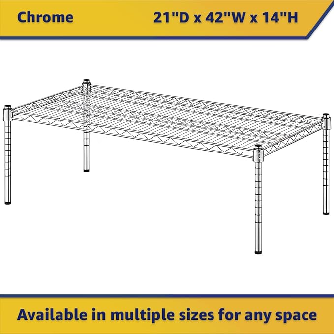 21" x 42" x 14" Chrome Wire Storage Shelf, Dunnage Rack, Commercial 1 Tier Small Shelf