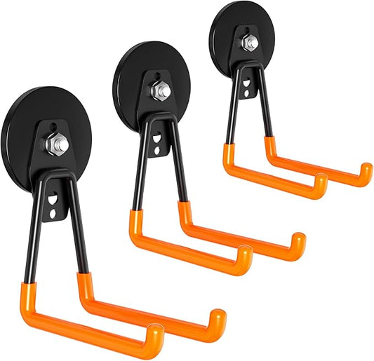 Heavy-Duty Storage Magnetic Hooks，No Need for Drilling, with Anti-Slip Coating, Suitable for Garages, Workshops, Kitchens, Storage Cabinets, RVS, Garden Tool Storage (Orange 3 pcs)