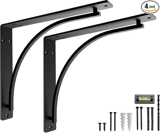 Classic Black Heavy Duty Shelf Brackets 16 inch by Balin Designs– L Bracket, Wall Mounted Support, Extra Wide Bracket, Decorative Shelf Brackets, Fireplace Mantel with Hardware Included, Set of 2