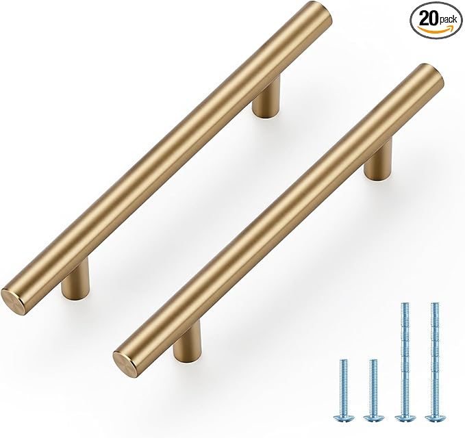 JOY DECOR 20 Pack Champagne Bronze Cabinet Pulls – 6-3/8 Inch Length, 4 Inch (102mm) Hole Center – Stainless Steel Kitchen Cabinet Handles for Drawer and Cupboard