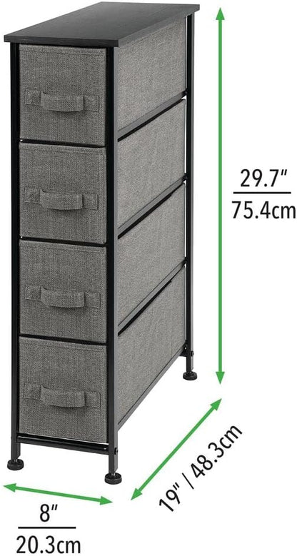mDesign Narrow Dresser Storage Tower Stand with 4 Removable Fabric Drawers - Steel Frame, Wood Top Organizer for Bedroom, Entryway, Closet - Lido Collection - Charcoal Gray