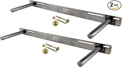 Floating Shelf Bracket - 2 Pack 24” Hidden Shelf Brackets, 150 LB Weight Capacity, Supports Wall Mounted Floating Shelves of Any Length,3/4 Inch Industrial Solid Steel Support Rods - Walnut Wood Works