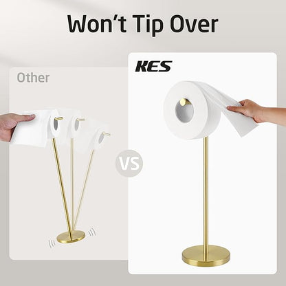 KES Gold Toilet Paper Holder Stand 26" H (Taller Version), Free Standing Toilet Paper Roll Holder with Weighted Base for Bathroom, Rustproof SUS304 Stainless Steel Brushed Gold, BPH283S66-BZ