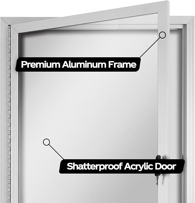 INNOVART Enclosed Bulletin Board 36”x24”, Lockable Dry Erase Noticeboard with Aluminum Frame, Outdoor Enclosed Whiteboard Weatherproof, Wall Display Case with Swing-Open Door Information Cabinet