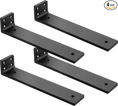 Floating Shelf Brackets 10 inch, Heavy Duty Wall Shelf Bracket 4 Pack for Shelves Support, Hidden Metal L Brackets with Mounting Hardware (1/5'' Thick)