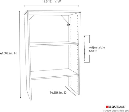 ClosetMaid SuiteSymphony Wood Shelf Unit, 2 Shelves, Adjustable, for Storage, Closet, Clothes, Shoes, Décor, TV, Books, Natural Gray