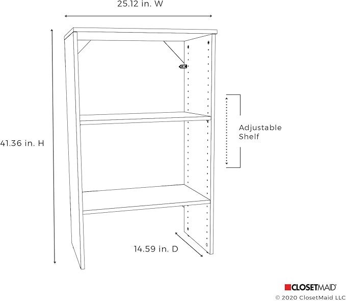 ClosetMaid SuiteSymphony Wood Shelf Unit, 2 Shelves, Adjustable, for Storage, Closet, Clothes, Shoes, Décor, TV, Books, Pure White