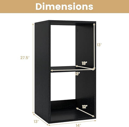 Giantex 2-Cube Bookcase, Cubby Bookshelf w/Back Guardrail & Anti-Tipping Kits, 3-Tier Freestanding Storage Organizer with Shelves, Open Back Display Rack for Living Room, Bedroom, Black
