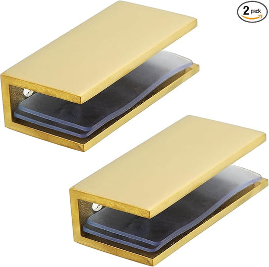 Alise Glass Shelf Brackets 2Pcs, Adjustable Shower Glass Clamps, Heavy Duty Clamp Holder, SUS304 Stainless Steel Brackets for 8-12mm Shower Shelf Bracket and Wall-to-Panel Connection, Gold Finish