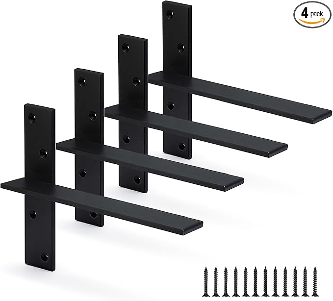 Floating Shelf Bracket 3/8" Thick Heavy Duty Shelf Brackets 4 Pack Free Hanging Countertop Support Bracket 10" Lx2.5 W Floating Wall Brackets for Cabinets, Granite, Dishwasher, Bench Seats Vanities