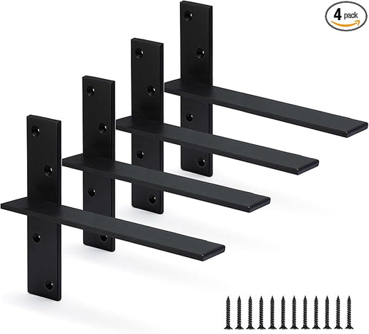 Floating Shelf Bracket 3/8" Thick Heavy Duty Shelf Brackets 4 Pack Free Hanging Countertop Support Bracket 10" Lx2.5 W Floating Wall Brackets for Cabinets, Granite, Dishwasher, Bench Seats Vanities