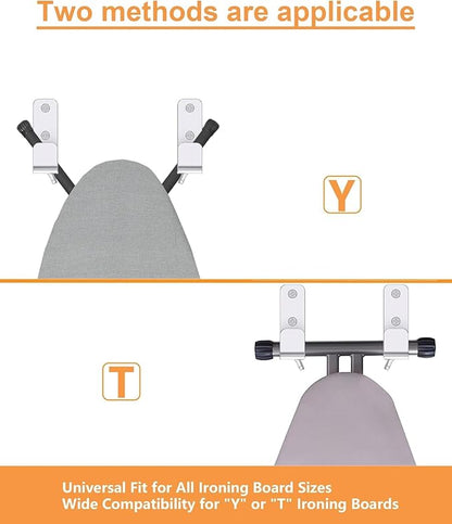 2PCS Ironing Board Wall Hook Modern Wall Mount Ironing Board Hanger for Laundry Rooms Rack Hanging Shelf Hanger Stainless Steel,Silver
