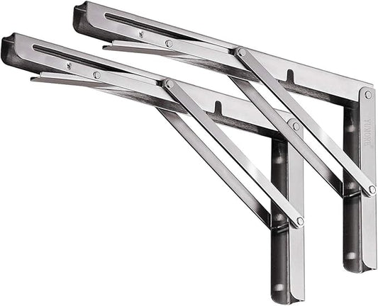 YUMORE Folding Shelf Bracket 18",Heavy Duty Stainless Steel Collapsible Shelf-Bracket Max Load 330lbs Wall Mounted Table Support Hinge for Space-Saving DIY Work Bench with Install Screws, Pack of 2