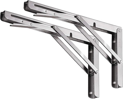 YUMORE Folding Shelf Brackets 10", Max Load: 330lb Heavy Duty Stainless Steel Collapsible Shelf Bracket for Table Work Bench, Space Saving DIY Bracket, Pack of 2