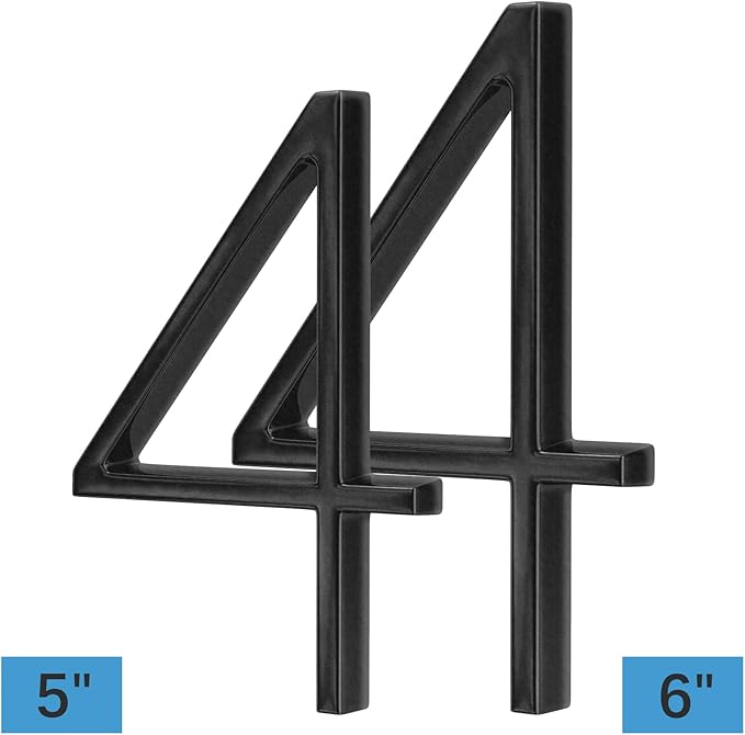 6" Stainless Steel Floating House Number 4, Metal Modern House Numbers, Mailbox Decor Number with Nail Kit, Coated Black, 911 Visibility Signage (Large 4)