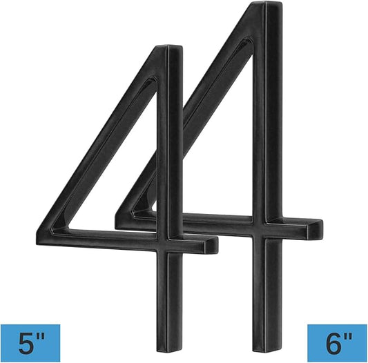 6" Stainless Steel Floating House Number 4, Metal Modern House Numbers, Mailbox Decor Number with Nail Kit, Coated Black, 911 Visibility Signage (Large 4)
