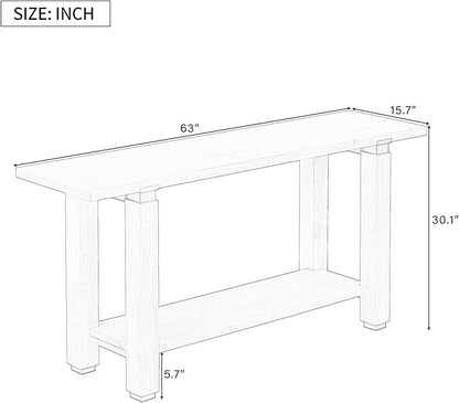 62.9" Modern Minimalist Console Table, Solid Wood Entryway Sofa Table with Metal Accents, 2-Tier with Open Shelf and Built-in Shelf for Living Room, Hallway (Gray-J22)