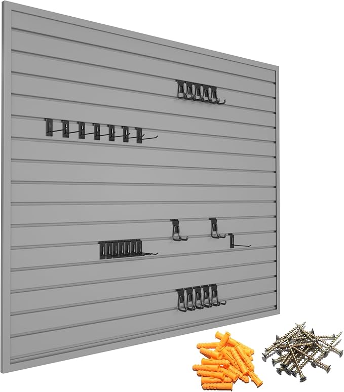 Yuzzy Slat Wall Paneling 4 x 4ft, Garage Slatwall Panel Wall Storage Systems, Heavy Duty PVC Garage Wall Organization (Gray)
