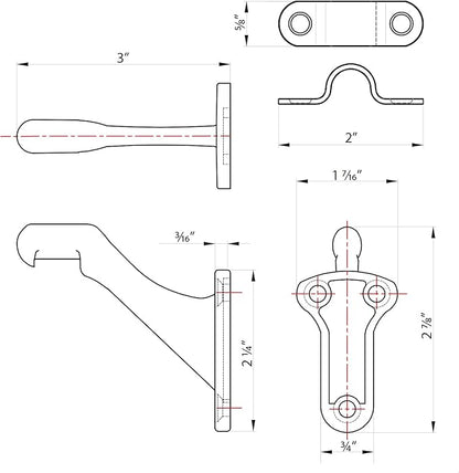 Triumph Hardware,3 Pack,3" Heavy Duty handrail Bracket Matte Black,Stair Railing Bracket DIY Easy Installation Hardware