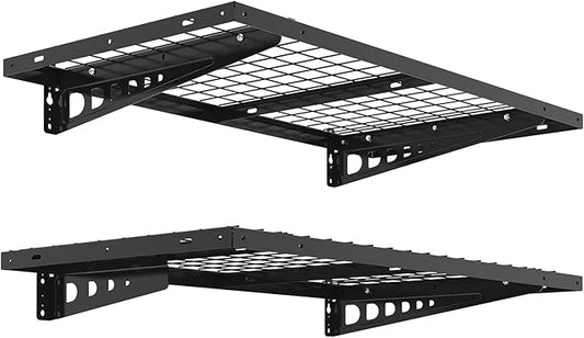 FLEXIMOUNTS 2 Pack 2x4ft Garage Storage 24x48 inch Heavy Duty Bike Wall Shelving Rack, 660lbs Total Weight Capacity, Black, Pro Series