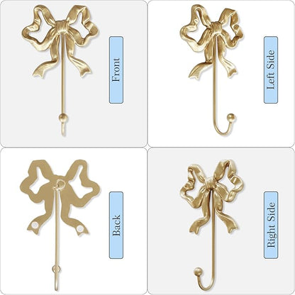 Single Bow Hook,Wall Mounted Functional Hook,Antique Gold Cast Iron Hooks for Coats,Hats,Bags, Bath Towels ,Room Decorations,Hallway,Bathroom,Kitchen,Office (Small single Bow Hooks:4.1x6.5 inches)