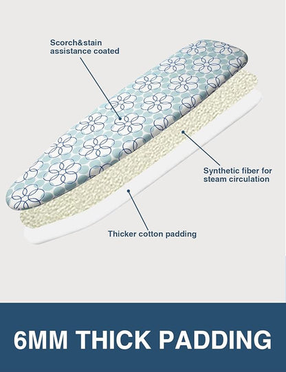 Ironing Board Cover and Pad, Resist Scorching and Staining, 15x54 Reflective Silicone Ironing Board Cover with Thick Padding Extra Thick with Elastic Edges 4 Fasteners