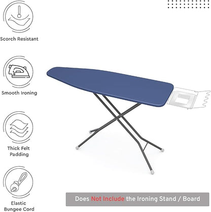 Encasa XO Ironing Board Cover and Pad 49"x18" - 4mm Felt Wide Iron Board Cover with Padding - Heat Resistant, Stain-Safe Dye, Non Slip Elastic Bungee Cord Tightening Iron Table Cover Cobalt