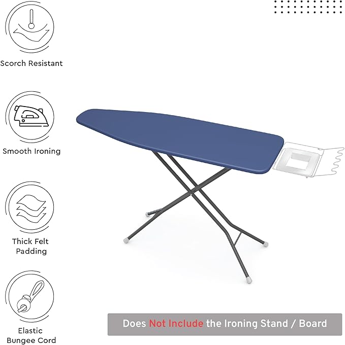 Encasa XO Ironing Board Cover and Pad 54"x15" - 4mm Felt Large Iron Board Cover with Padding - Heat Resistant, Stain-Safe Dye, Non Slip Elastic Bungee Cord Tightening Iron Table Cover Cobalt