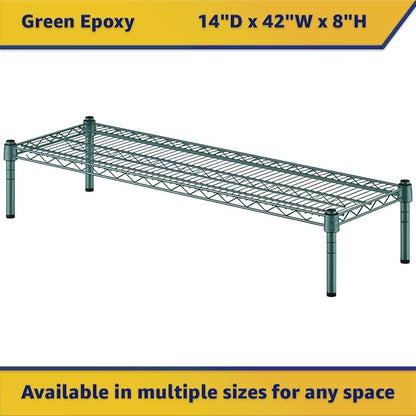 14" x 42" x 8" Green Epoxy Wire Storage Shelf, Dunnage Rack, Commercial 1 Tier Small Shelf