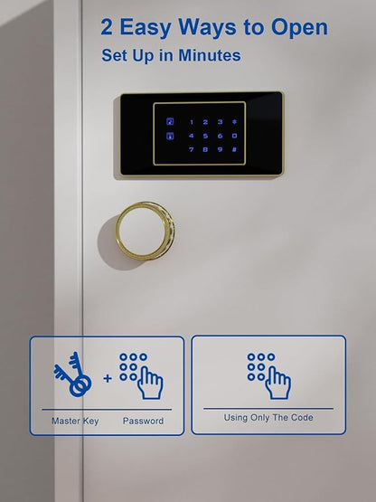 TIGERKING 17.6 Cu Ft Extra Large Home Security Safe – Touchscreen Lock, Heavy-Duty Steel Construction, Internal Compartment, Jewelry & Luxury Items, Ideal for Home or Office (White, Modern Design)