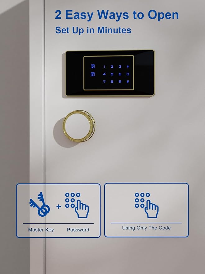 TIGERKING 7.2 Cu Ft Large Home Security Safe – Solid Steel Jewelry Cabinet with Digital Touchscreen Lock, Adjustable Shelves, Easy to Use, Anti-Theft Protection, for Families & Valuables (White)