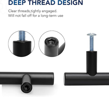 JOY DECOR 20 Pack Cabinet Handles, Black Cabinet Pulls, 4 in Hole Center Kitchen Hardware, Stainless Steel T Bar Handles for Dresser Drawers