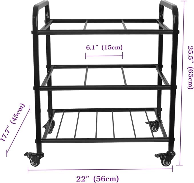 MM MELISEN Black Yoga Mat Storage Rack, Home Gym Studio Organizer Cart for Foam Roller, Yoga Strap and Resistance Bands, Movable Black Sports Equipment Storage Rack with Wheels