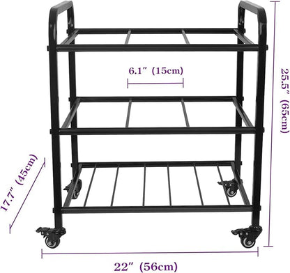 MM MELISEN Black Yoga Mat Storage Rack, Home Gym Studio Organizer Cart for Foam Roller, Yoga Strap and Resistance Bands, Movable Black Sports Equipment Storage Rack with Wheels