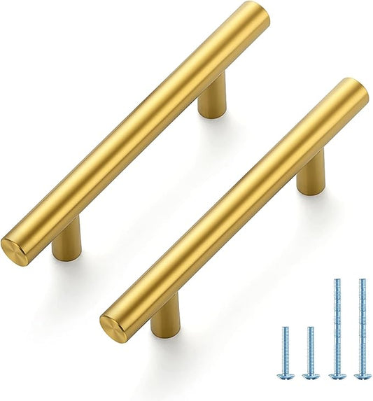 JOY DECOR 45 Pack 5 Inch Cabinet Pulls Kitchen Cabinet Handles with 3 Inch Hole Center Brushed Brass Cabinet Hardware Stainless Steel Kitchen Drawer Pulls for Cabinets Cupboard, 76mm Hole Centers