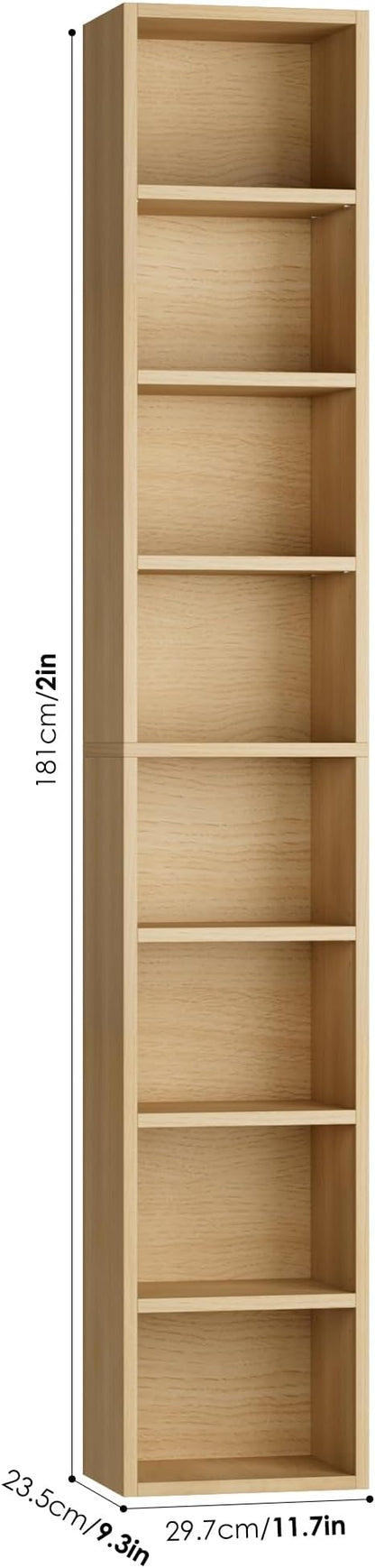 FOTOSOK 2 Pcs 71'' Tall Narrow Bookshelf, 8-Tier Media Tower Rack Set of 2, CD DVD Storage Cabinet with Adjustable Shelves, Tall Narrow Bookcase Skinny Display Bookshelf Slim Shelf, Natural