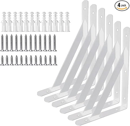 Heavy Duty Shelf Brackets Wall Mount Steel Bracket Wall Brackets for Shelves (White, 14 x 10 Inch-3 Pairs)