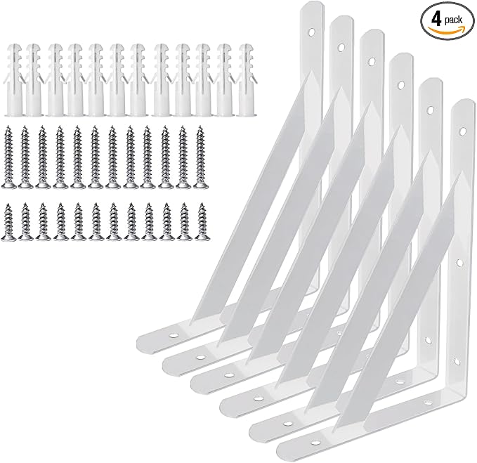 Heavy Duty Shelf Brackets Wall Mount Steel Bracket Wall Brackets for Shelves (White, 18 x 12 Inch-3 Pairs)