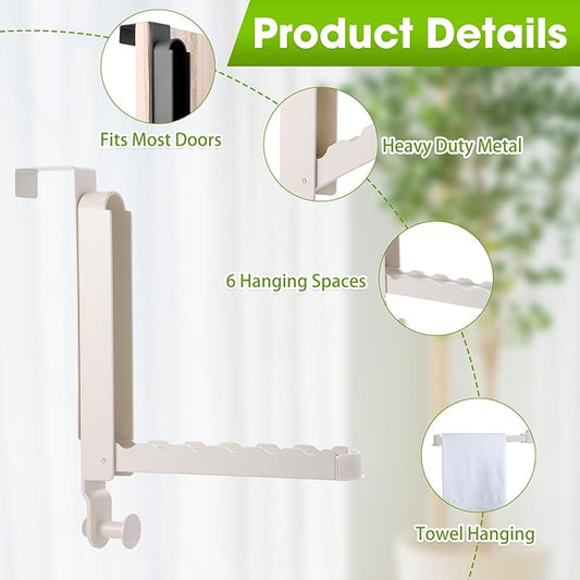 Over The Door Drying Rack, 1 Pack Foldable Over The Door Hooks Hanger for Laundry Clothes Heavy Duty Door Organizer Rack Coat Towels Hanging Storage for Bedroom Bathroom Kitchen
