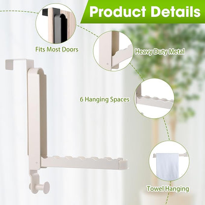 Over The Door Drying Rack, 2 Pack Foldable Over The Door Hooks Hanger for Laundry Clothes Heavy Duty Door Organizer Rack Coat Towels Hanging Storage for Bedroom Bathroom Kitchen