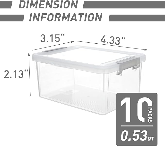 Citylife 0.53 QT 10 Packs Small Storage Bins Plastic Storage Container Stackable Box with Lids for Organizing, Clear White